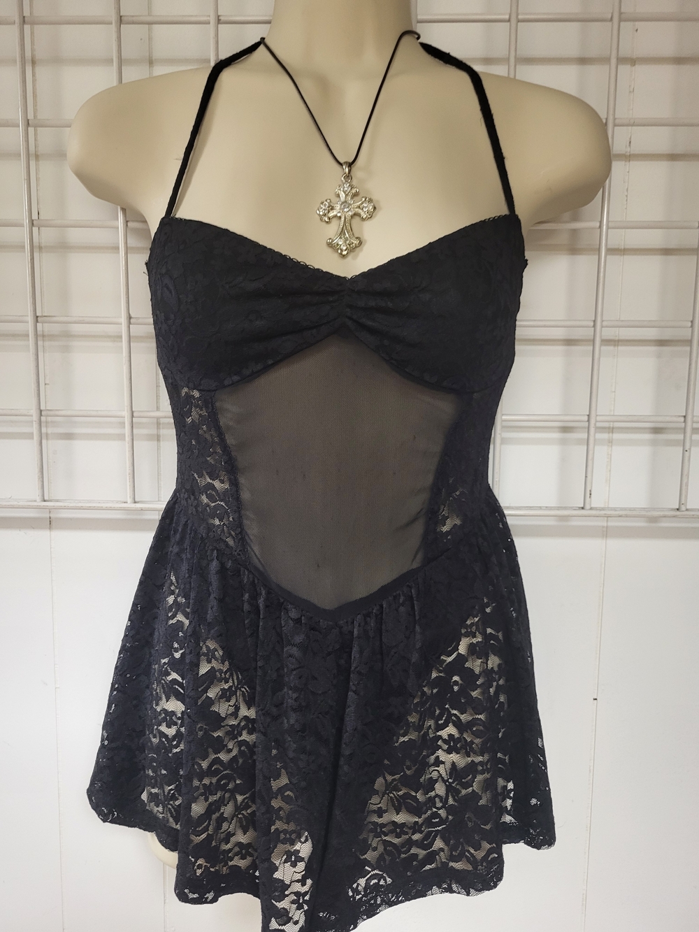 White Fox Boutique Black Lace Mesh Babydoll Chemise